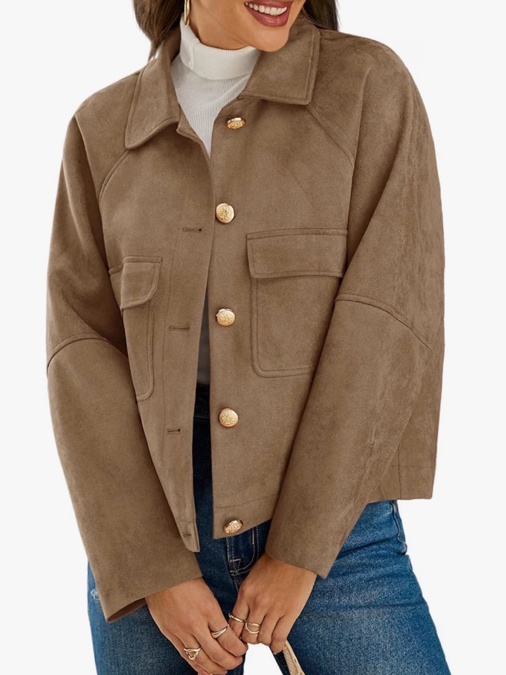 NWT 🤎 Buttoned Faux Suede Jacket - Picture 1 of 14